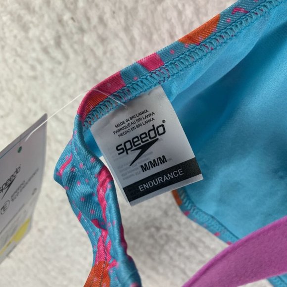 Speedo Bikini Top Women's Medium Blue Flamingo Dot Fixed Back Performance 8066 - Picture 3 of 6